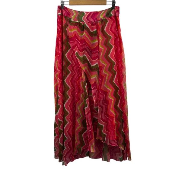 Sundance Pink, Green, Orange Zig Zag Chevron Print‎ Flowy Maxi Skirt Size 10 - Picture 1 of 12